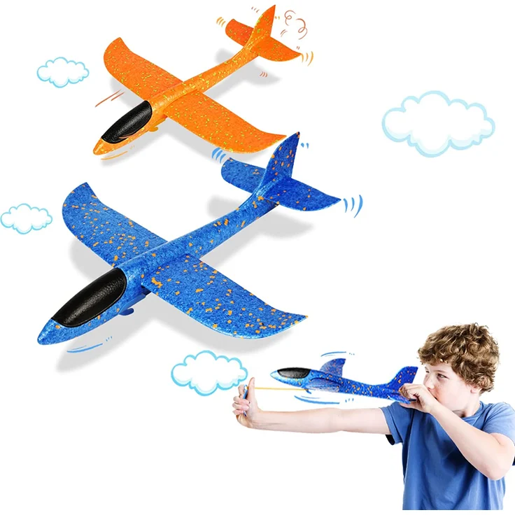 VCOSTORE Styroporflieger Katapult Flugzeug Styropor Kinder - 2 Stück Flugzeug Spielzeug Groß Segelflugzeug Wurfgleiter Flieger Styropor Flugzeug für Kinder – Bild 1