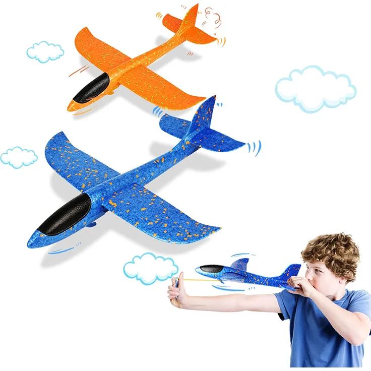 VCOSTORE Styroporflieger Katapult Flugzeug Styropor Kinder - 2 Stück Flugzeug Spielzeug Groß Segelflugzeug Wurfgleiter Flieger Styropor Flugzeug für Kinder