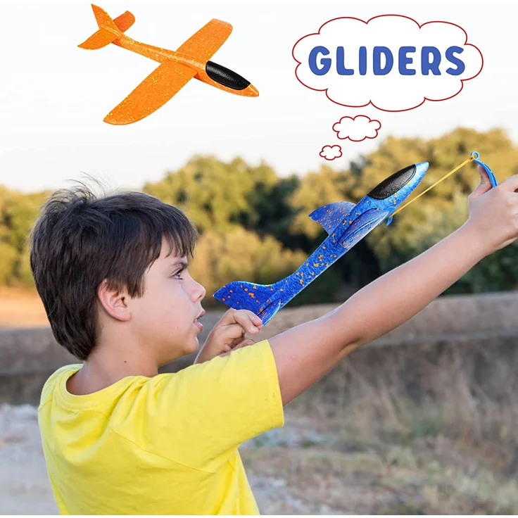 VCOSTORE Styroporflieger Katapult Flugzeug Styropor Kinder - 2 Stück Flugzeug Spielzeug Groß Segelflugzeug Wurfgleiter Flieger Styropor Flugzeug für Kinder – Bild 2