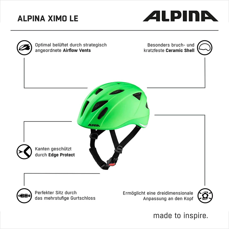 Alpina Kids Ximo Le Green, Größe 45 - 49 cm - Fahrradhelm, Farbe Grün – Bild 5