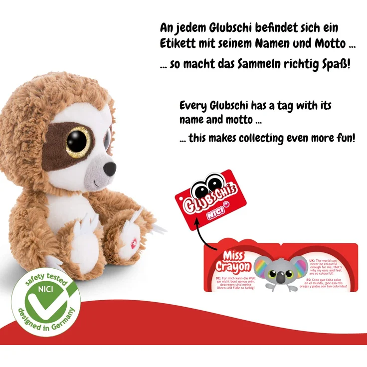 NICI 46616 Glubschis Kuscheltier Faultier Heywood 15cm, Flauschiges Plüschtier mit großen Glitzeraugen, süßes Stofftier für Kinder und Kuscheltierliebhaber – Bild 4