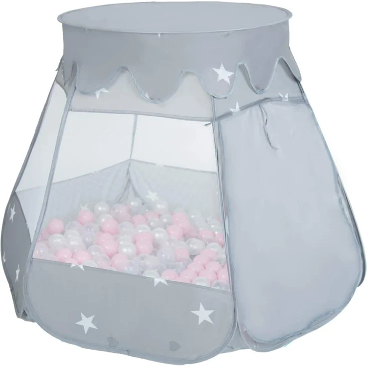 Selonis Baby Spielzelt Mit Plastikbällen Zelt 105X90cm/600 Bälle Plastikkugel Kinder, Grau:Perle-Grau-Transparent-Babyblau-Mint – Bild 6