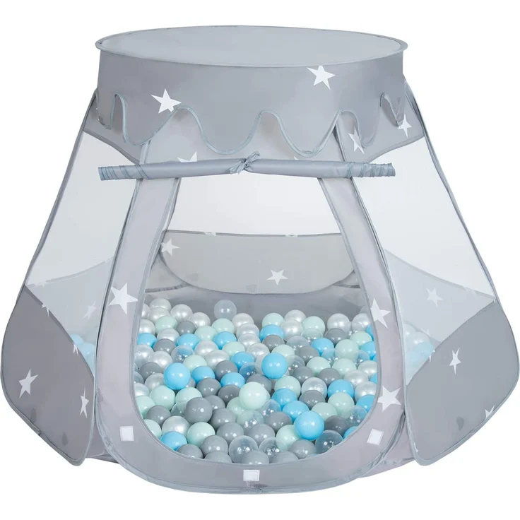 Selonis Baby Spielzelt Mit Plastikbällen Zelt 105X90cm/600 Bälle Plastikkugel Kinder, Grau:Perle-Grau-Transparent-Babyblau-Mint – Bild 1
