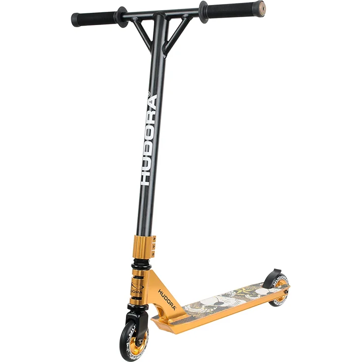 HUDORA 14027 'Stunt-Scooter XR-25' Scooter, ab 8 Jahren, Lenkerhöhe 82 cm, 360° Lenkung, Triple Wave Clamp, max. belastbar bis 100 kg, gold – Bild 1
