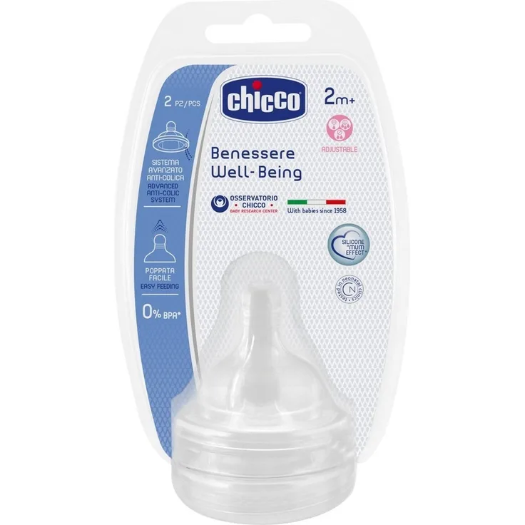 Chicco Physiologischer Antikolik-Sauger Well-Being, regulierbarer Fluss, 2m+ , Silikon, 2 Stück