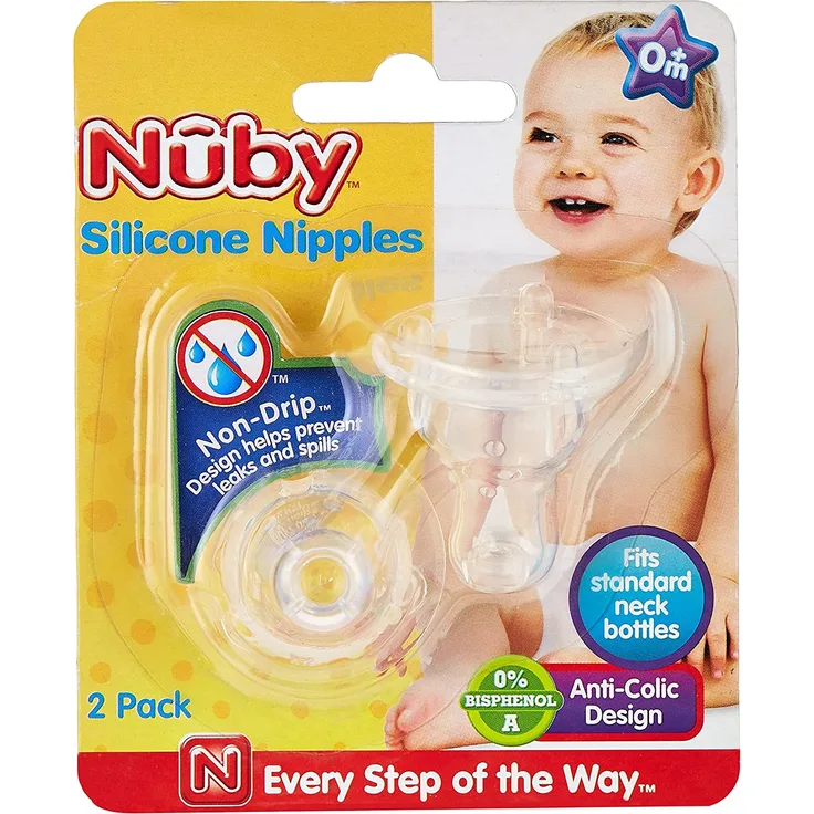 Nûby 921 auslaufsicherer Flaschensauger / Ernährungssauger aus Silikon für Standardflaschen, ab dem 1.Tag / 2er Pack