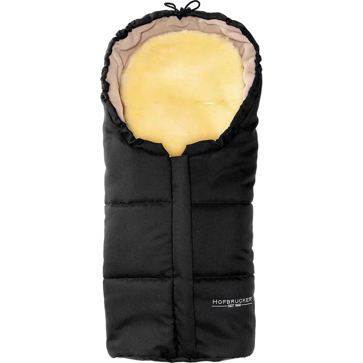 Hofbrucker Lammfell-Fußsäckchen Leni für Babyschale & Kinderwagenschale | Lammfell herausnehmbar | Winterfusssack wasserabweisend & Mumienform | Lammfellfußsack Made in Germany, Design:schwarz, universell einsetzbar
