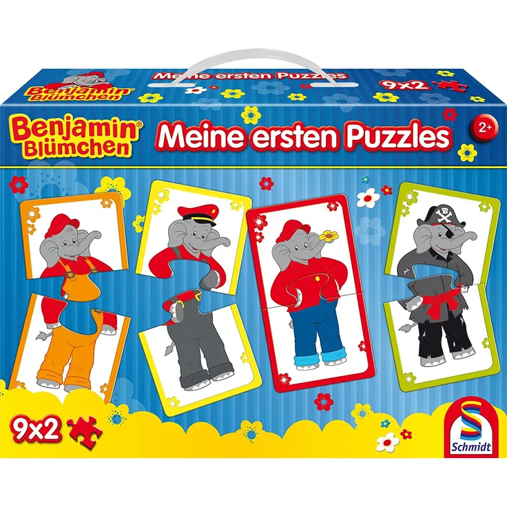 Schmidt Spiele 56179 Benjamin Blümchen, Meine ersten Puzzles im Pappkoffer, 9 x 2
