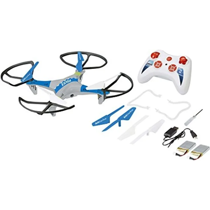 Revell Control RC Polizei Quadrocopter, ferngesteuert mit 2,4 GHz Fernsteuerung, 2 Akkus, Höhensensor, Headless, Flip-Funktion, Geschwindigkeitsstufen, LED-Beleuchtung mit Suchscheinwerfer - 23939