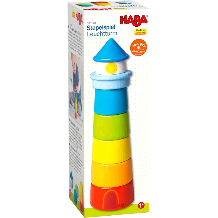 HABA 300170 – Stapelspiel Leuchtturm, Motorikspielzeug zum Sortieren von Größen und Farben, Holzspielzeug ab 12 Monaten – Bild 6