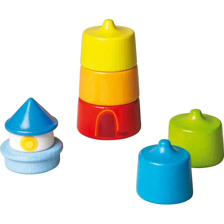 HABA 300170 – Stapelspiel Leuchtturm, Motorikspielzeug zum Sortieren von Größen und Farben, Holzspielzeug ab 12 Monaten – Bild 2