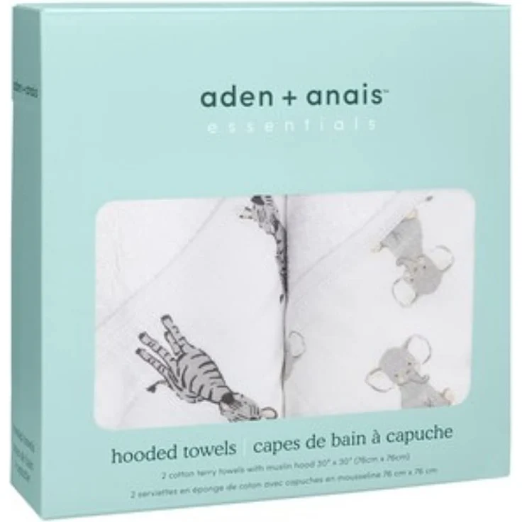aden + anais essentials Kapuzenhandtuch für Jungen & Mädchen, weiches Baby Badetuch aus 100% Baumwolle, Wickelbadetuch-Set für Kinder, Kleinkinder & Säuglinge, 2er-Pack, Safari Babes – Bild 2