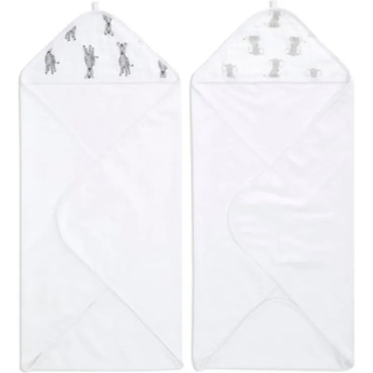 aden + anais essentials Kapuzenhandtuch für Jungen & Mädchen, weiches Baby Badetuch aus 100% Baumwolle, Wickelbadetuch-Set für Kinder, Kleinkinder & Säuglinge, 2er-Pack, Safari Babes