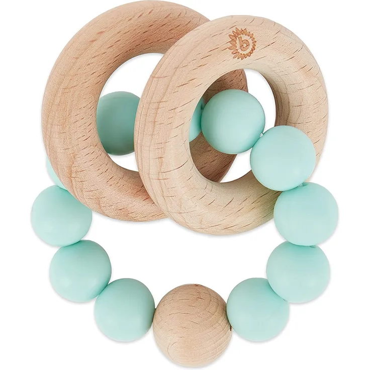 bieco Beißring mit Silikonkette grün