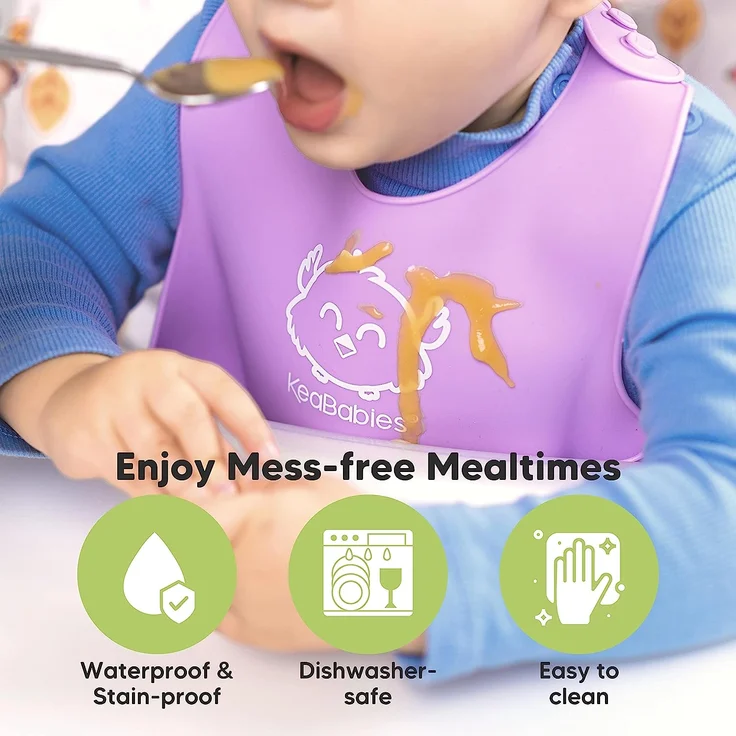 KeaBabies Baby Silikon Lätzchen mit Auffangschale - Silikon Lätzchen Baby Junge und Mädchen - BPA Frei Baby Lätzchen Silikon - Leicht Abwischbares Wasserdichtes Baby Lätzchen (Cloud Nine) – Bild 5