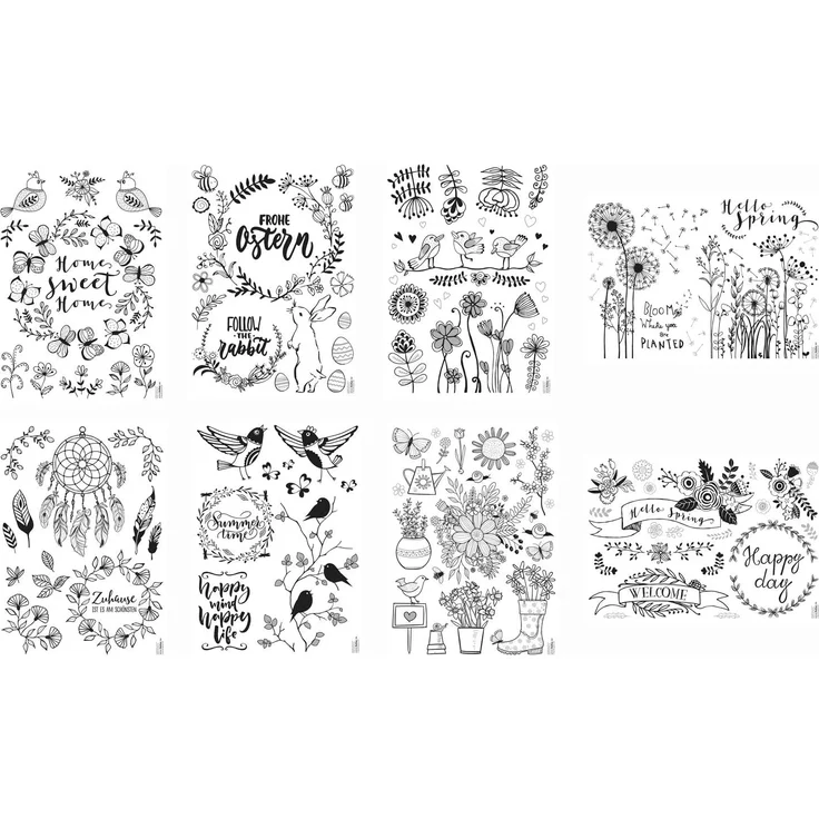 folia 39119 - Fensterbilder Vorlagen für die warme Jahreszeit, inkl. 8 Malvorlagen und 1 Kreidemarker – Bild 2