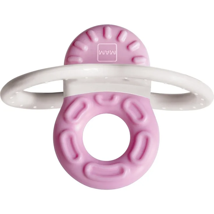 MAM Bite & Relax Phase 1 Mini Beißring, Zahnungshilfe speziell für die Vorderzähne, extra kleiner und leichter Beißring für Babys, ab 2+ Monate, rosa