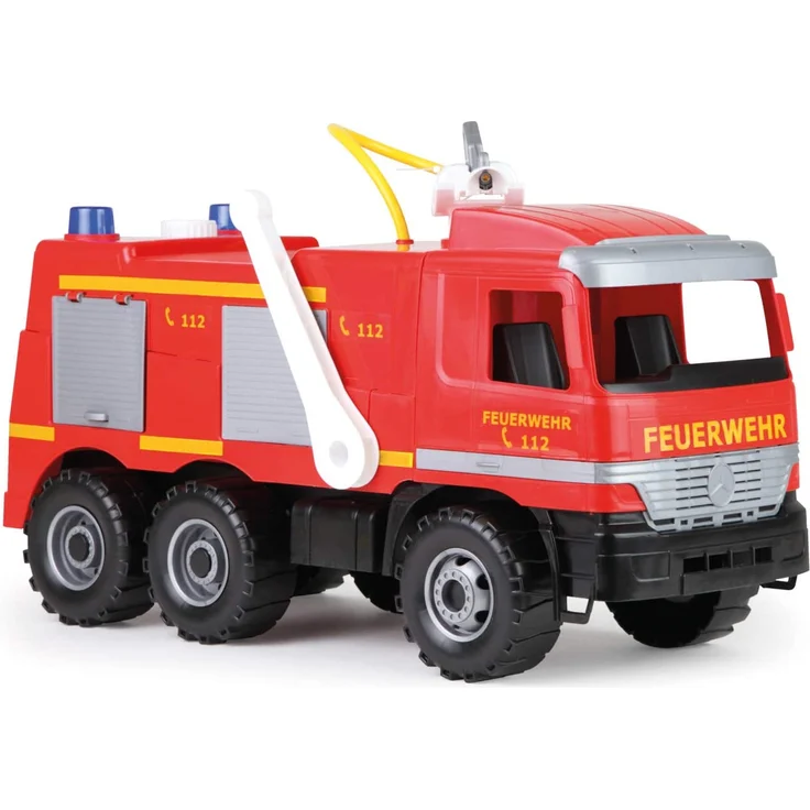 Lena 02058 Starke Riesen Feuerwehr Mercedes Benz Actros, Giga Trucks Feuerwehrauto ca. 65 cm, Löschfahrzeug mit 3 Achsen, 1,5 Liter Tank und Wasserkanone bis 8 Meter, für Kinder ab 3 Jahre, Rot – Bild 1
