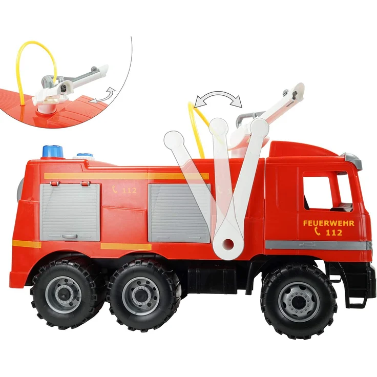Lena 02058 Starke Riesen Feuerwehr Mercedes Benz Actros, Giga Trucks Feuerwehrauto ca. 65 cm, Löschfahrzeug mit 3 Achsen, 1,5 Liter Tank und Wasserkanone bis 8 Meter, für Kinder ab 3 Jahre, Rot – Bild 2