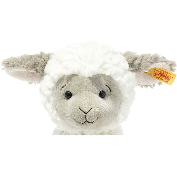 Steiff 073427 Original Plüschtier Lita Lamm, Soft Cuddly Friends Kuscheltier ca. 30 cm, Markenplüsch mit Knopf im Ohr, Schmusefreund für Babys von Geburt an, weiß-braungrau – Bild 2