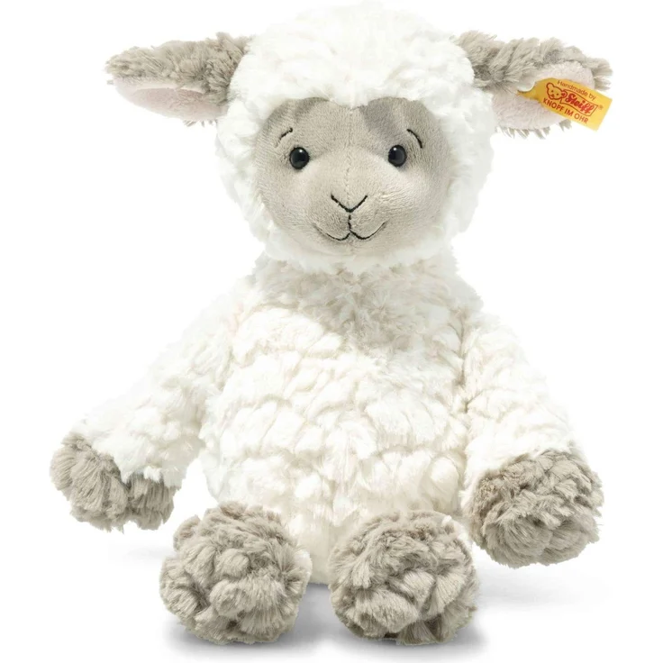 Steiff 073427 Original Plüschtier Lita Lamm, Soft Cuddly Friends Kuscheltier ca. 30 cm, Markenplüsch mit Knopf im Ohr, Schmusefreund für Babys von Geburt an, weiß-braungrau – Bild 1