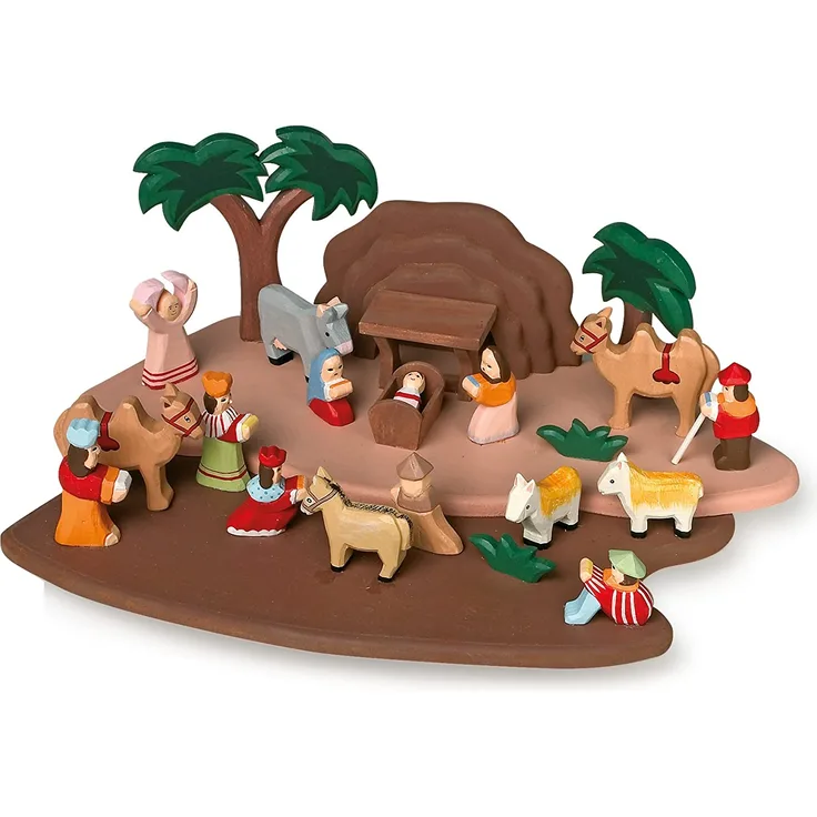 Small foot 1839 - Weihnachtskrippe mit Figuren, Holz, 20-teilig, bunt, Höhe 13cm