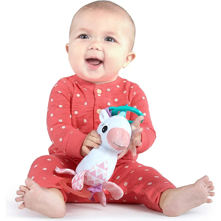 Bright Starts Spielzeug zum Anbringen an den Kinderwagen, Einhorn, mit 2 Beißringen, rasselt, regt den Tastsinn an - Preisvergleich – Bild 2
