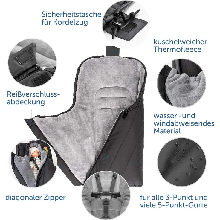Zamboo Fußsack für Babyschale - Baby Winter-Fußsack/Babyfußsack aus warmem Thermofleece mit Kapuze und Tasche - Tasche (Basic) – Bild 2