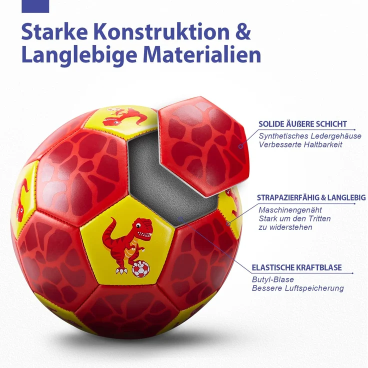 Fußball Spielzeug Mit Ballpumpe und Netz, Kinder Fußball Ball für das Training Drinnen Draußen, Fußball Größe 3 Dinosaurier Geschenke Spielzeug für 2 3 4 5 6 7 8 Jahre alt Kinder Junge Mädchen – Bild 2