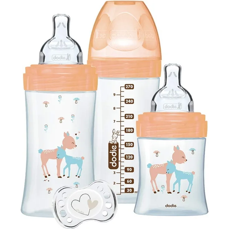 Dodie - Set 3 Fläschchen Aus Glas Damhirschkuh (1x150 ml, 2x270 ml, 1 Schnuller 0-2 Monate)