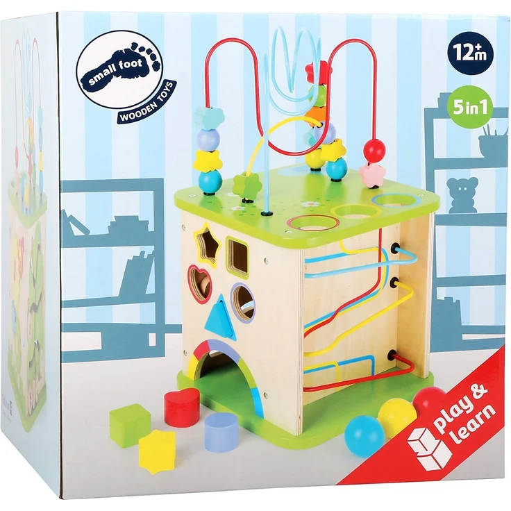 small foot 10605 Motorikwürfel aus stabilem Holz mit fünf Seiten Spielspaß, inkl. Motorikschleifen und Kugelbahn – Bild 4