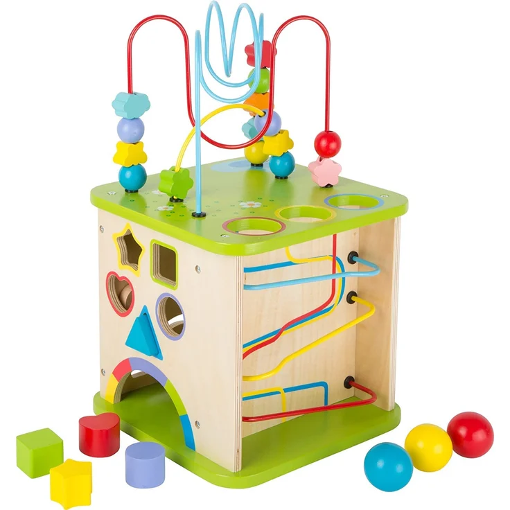 small foot 10605 Motorikwürfel aus stabilem Holz mit fünf Seiten Spielspaß, inkl. Motorikschleifen und Kugelbahn – Bild 1