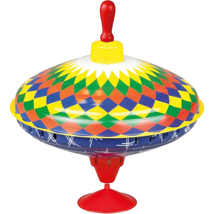 Lena 52225 Bolz Brummkreisel Multicolor 19 cm, Schwungkreisel aus Blech, klassischer Pumpkreisel, Blechkreisel mit farbenfrohen Motiv, Kreisel mit Standfuss, Spielzeugkreisel für Kinder ab 18m+, bunt – Bild 1