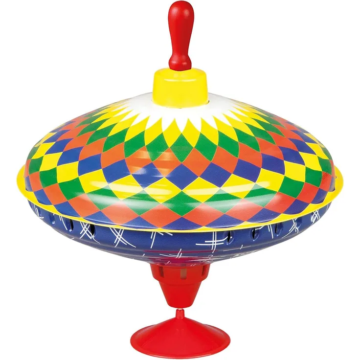 Lena 52225 Bolz Brummkreisel Multicolor 19 cm, Schwungkreisel aus Blech, klassischer Pumpkreisel, Blechkreisel mit farbenfrohen Motiv, Kreisel mit Standfuss, Spielzeugkreisel für Kinder ab 18m+, bunt