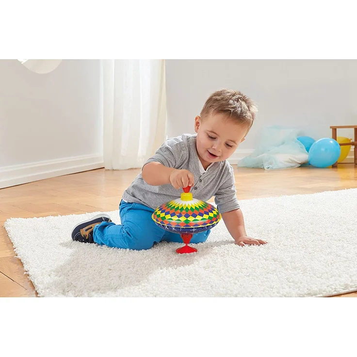 Lena 52225 Bolz Brummkreisel Multicolor 19 cm, Schwungkreisel aus Blech, klassischer Pumpkreisel, Blechkreisel mit farbenfrohen Motiv, Kreisel mit Standfuss, Spielzeugkreisel für Kinder ab 18m+, bunt – Bild 4