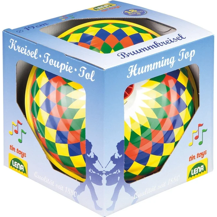 Lena 52225 Bolz Brummkreisel Multicolor 19 cm, Schwungkreisel aus Blech, klassischer Pumpkreisel, Blechkreisel mit farbenfrohen Motiv, Kreisel mit Standfuss, Spielzeugkreisel für Kinder ab 18m+, bunt – Bild 3