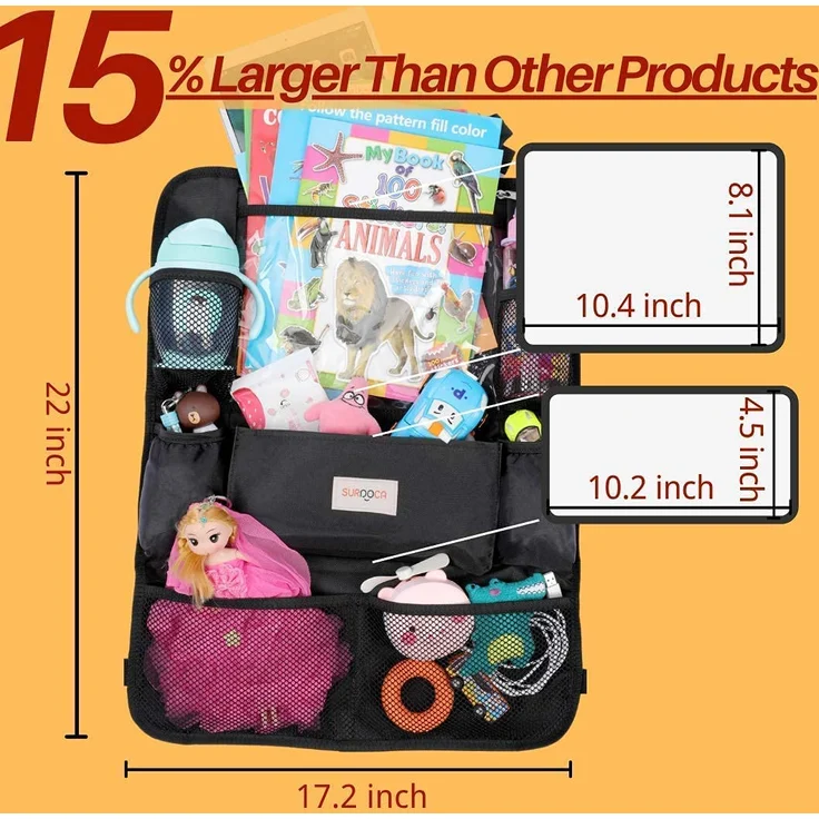 SURDOCA Autositz-Organizer – 4th Generation verbesserter Auto-Organizer Rücksitz für bis zu 10,5 iPad, 9 Taschen, Kinderspielzeug-Aufbewahrung, wasserdichter Rücksitzschutz für Kinder,schwarz,2 Stück – Bild 5