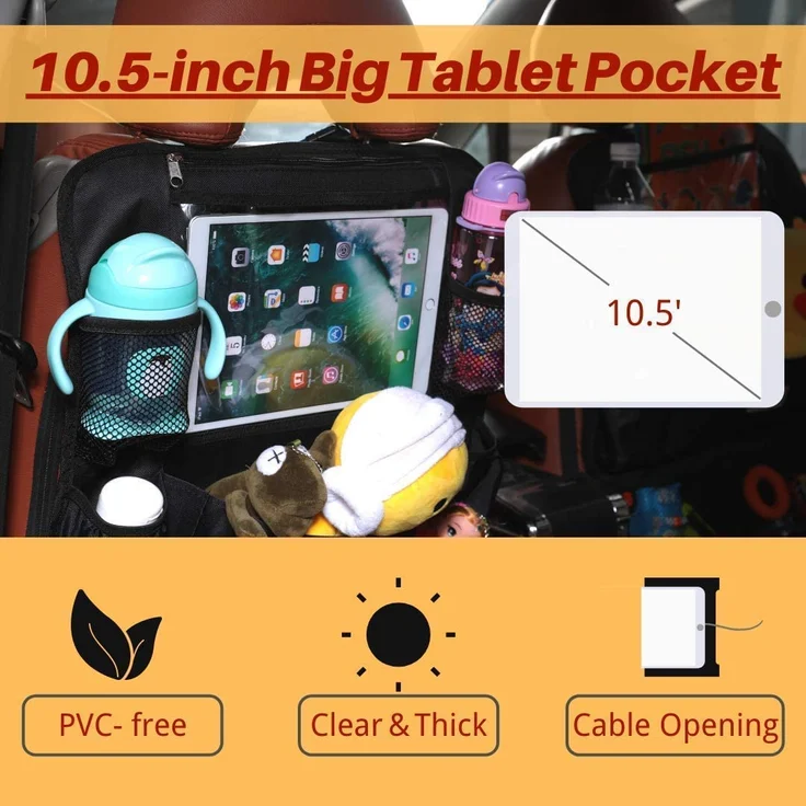 SURDOCA Autositz-Organizer – 4th Generation verbesserter Auto-Organizer Rücksitz für bis zu 10,5 iPad, 9 Taschen, Kinderspielzeug-Aufbewahrung, wasserdichter Rücksitzschutz für Kinder,schwarz,2 Stück – Bild 4