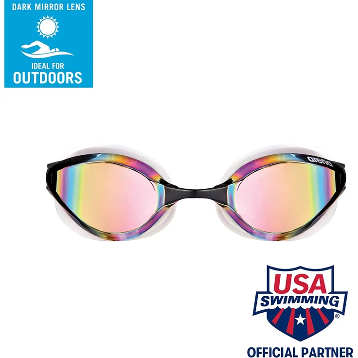 arena Unisex Training Wettkampf Schwimmbrille Python Mirror (Verspiegelt, UV-Schutz, Anti-Fog Beschichtung), Revo-White (54), One Size – Bild 2