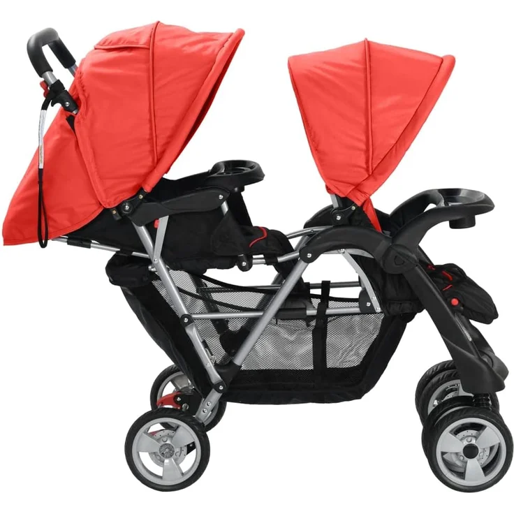 Geschwisterwagen Stahl Rot und Schwarz – Bild 4