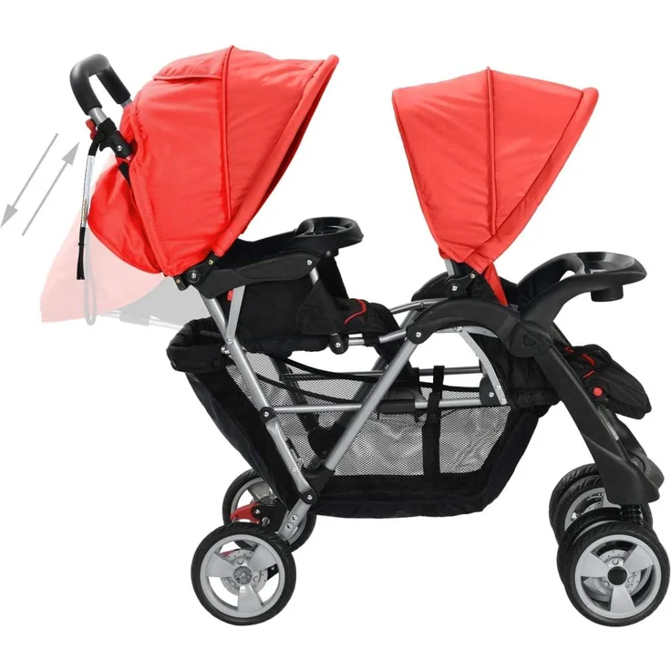 Geschwisterwagen Stahl Rot und Schwarz – Bild 2