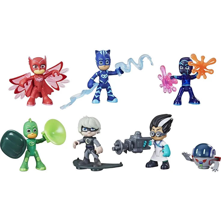 PJ Masks Helden & Schurken Figurenset Vorschulspielzeug, 7 Action-Figuren mit 10 Accessoires, ab 3 Jahren
