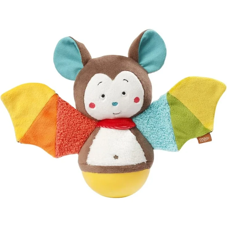 Fehn 067668 Stehauf-Fledermaus – Lustiges Spielzeug zum Greifen, Fühlen und Stupsen – Für Babys und Kleinkinder ab 0+ Monaten – Größe: 20 cm