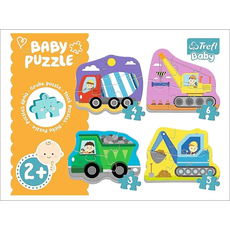 trefl Baby Puzzle 4 in 1 Modell Baufahrzeuge 3-4-5-6 Teile, 36072, Mehrfarbig