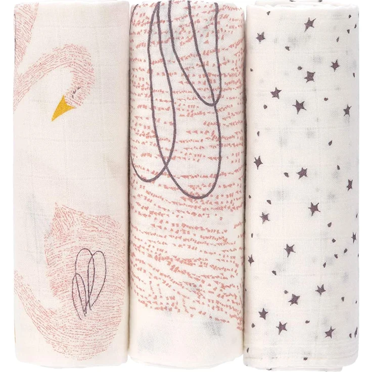 Lässig 3er-Pack Muslin Bamboo Swaddle Blanket L 80x80 cm Little Water Swan – Bild 4