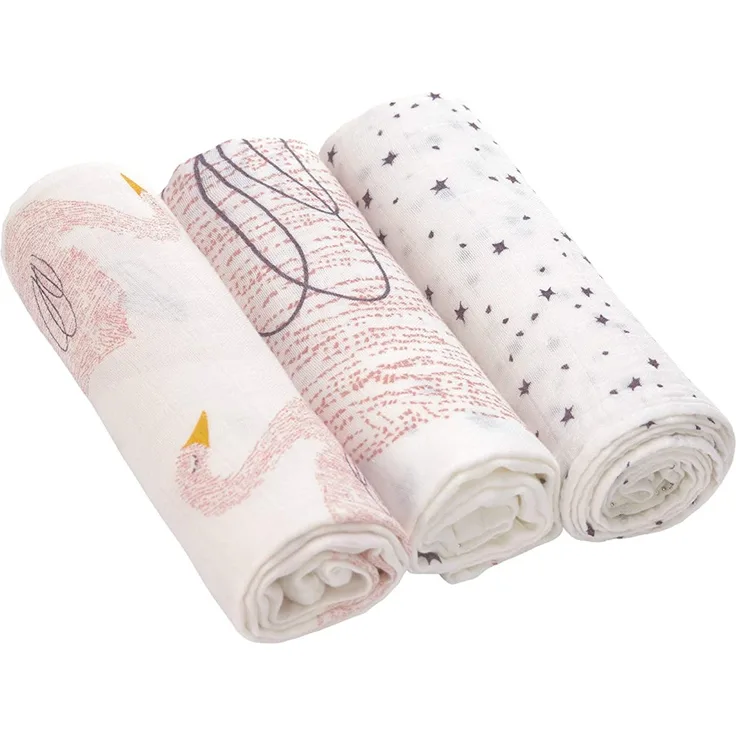 Lässig 3er-Pack Muslin Bamboo Swaddle Blanket L 80x80 cm Little Water Swan
