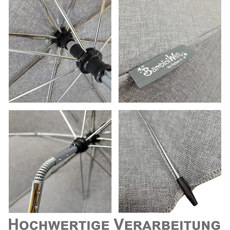 BAMBINIWELT Sonnenschirm Sonnenschutz für Kinderwagen Buggy Jogger universal UV50+ (meliert hellgrau) – Bild 4