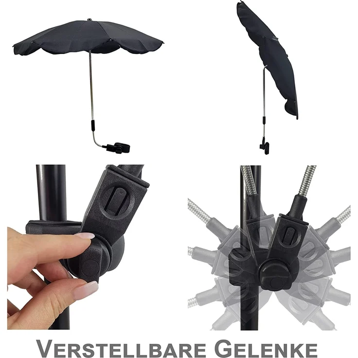 BAMBINIWELT Sonnenschirm Sonnenschutz für Kinderwagen Buggy Jogger universal UV50+ (meliert hellgrau) – Bild 5