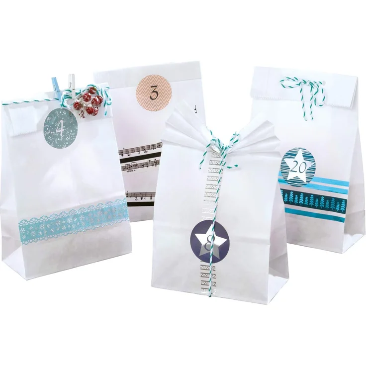 folia 9401 Adventskalender-Set mit 24 lebensmittelechten Papiertüten in weiß, Kordel und Zahlensticker – Bild 2