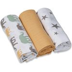 Grünspecht Mullwindeln 70x70cm aus 100 % Baumwolle, Spucktücher, ohne optische Aufheller, hautfreundlich & saugstark, 3 Stück, gelb, Sterne, Elefanten (1500-V6)